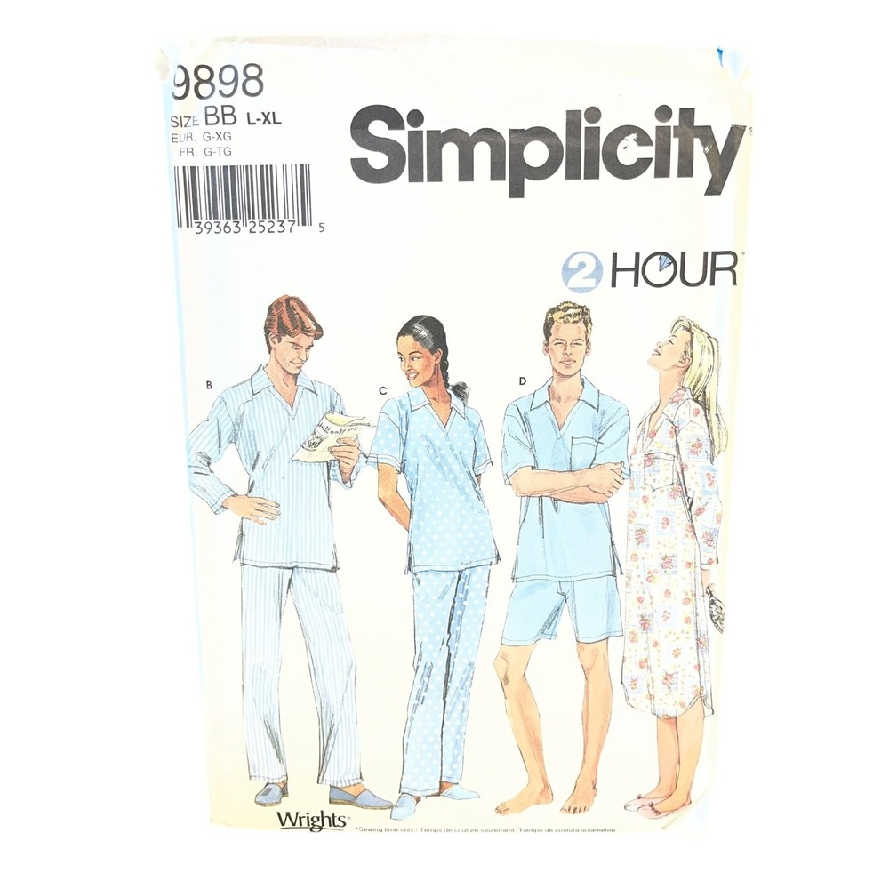 Simplicity Sewing Pattern 9898 Men Teens L-XL Nightshirt Pajamas 2 Hour Easy Sew